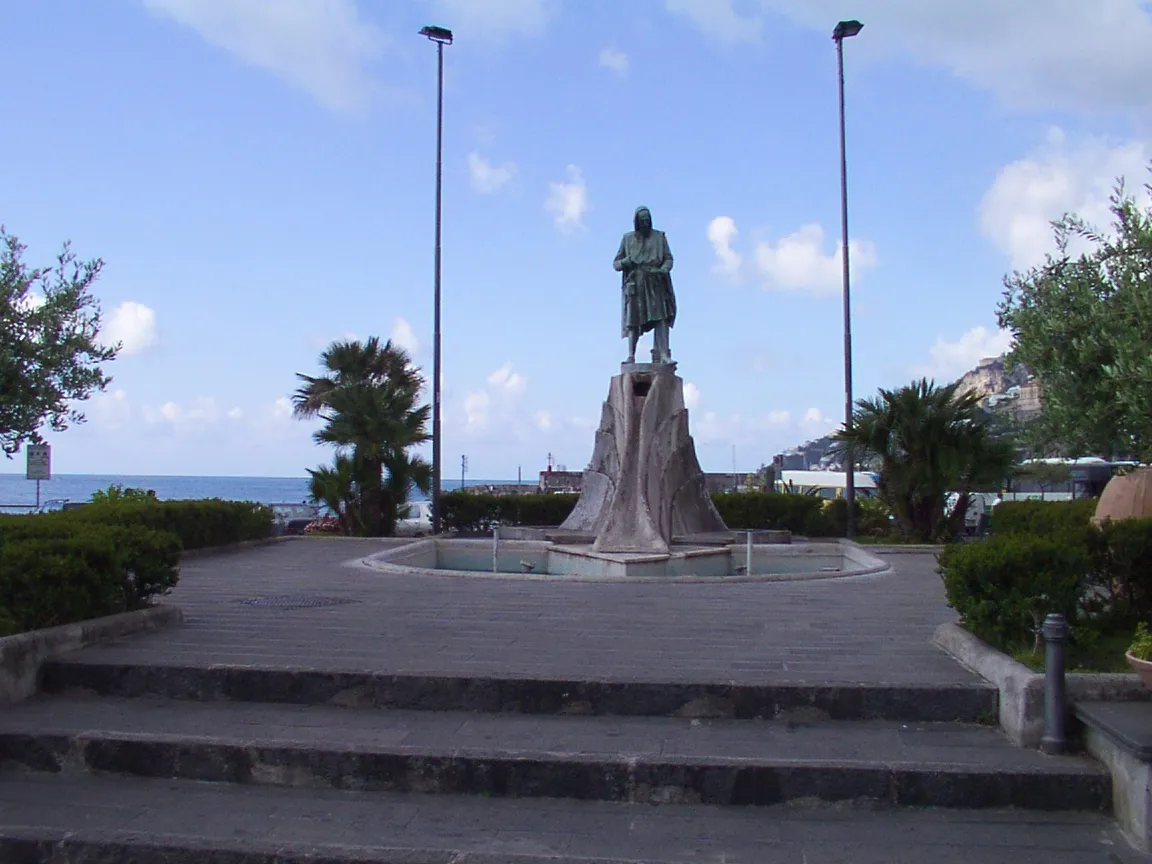 Statue of Flavio Gioia on the waterfront plaza in Amalfi
