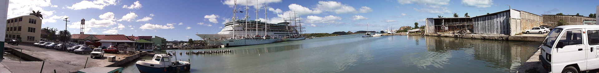 St. John's Cathedral with twin white towers rising above the colonial capital city