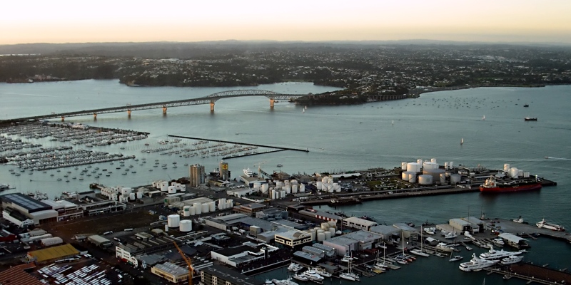 Queens Wharf cruise terminal with large ship docked in downtown Auckland