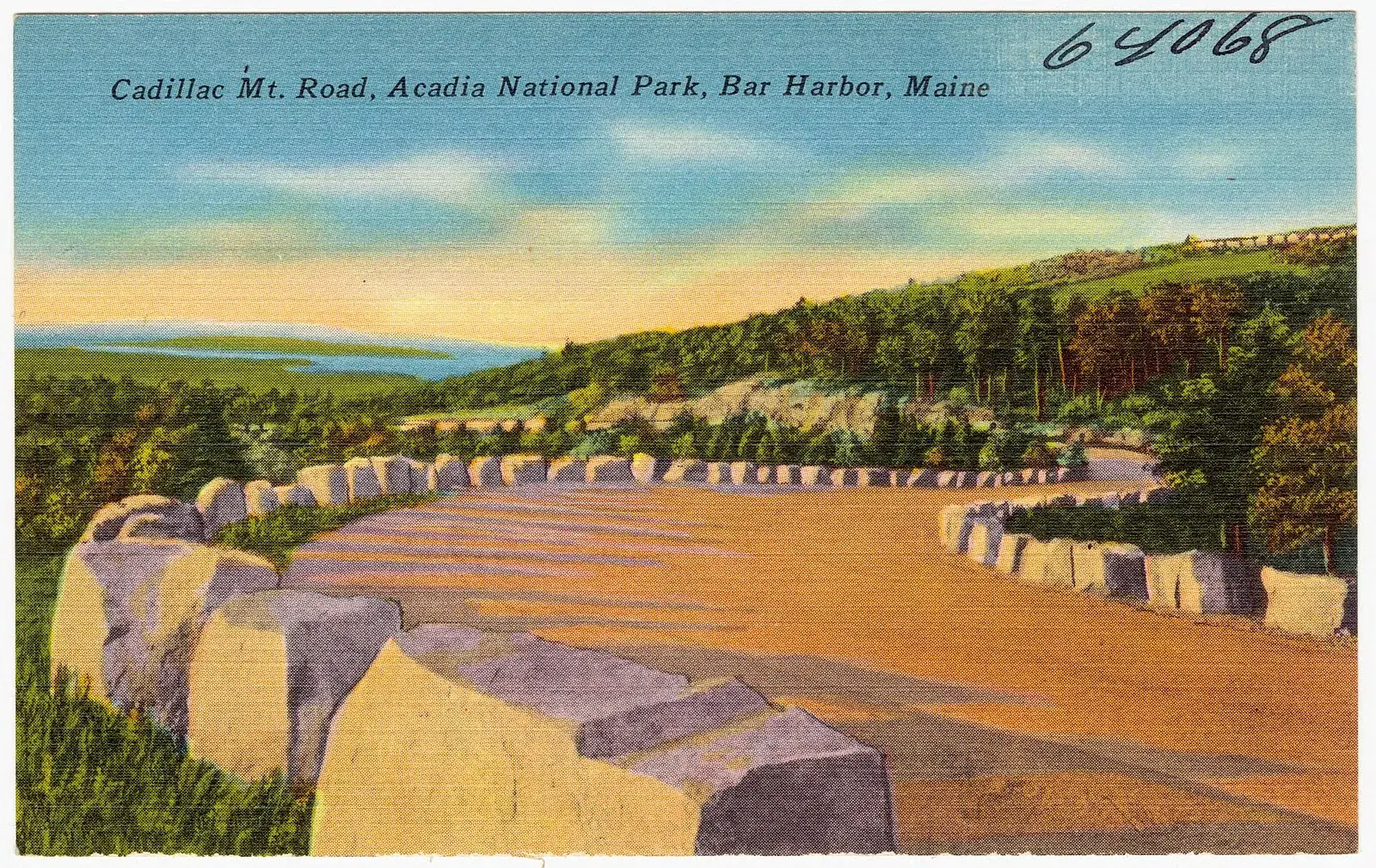 Vintage postcard of Cadillac Mountain Road, Acadia National Park, Bar Harbor
