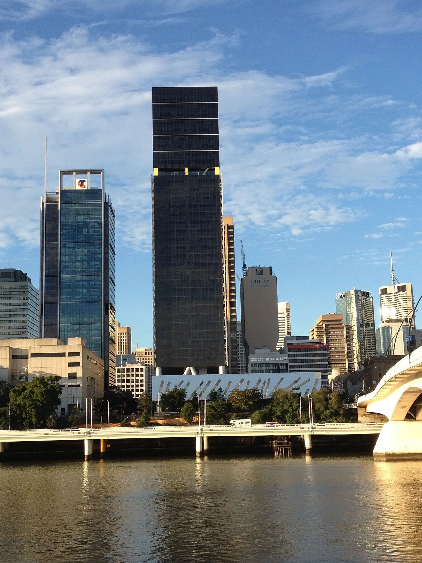 Streets Beach man-made lagoon at South Bank with swimmers and city views