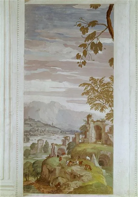 Italian landscape fresco from a Sardinian palazzo