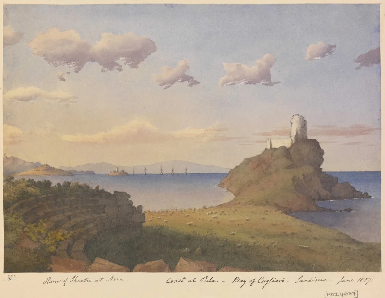 Medieval streets and towers of Cagliari Castello quarter with honey-colored stone buildings