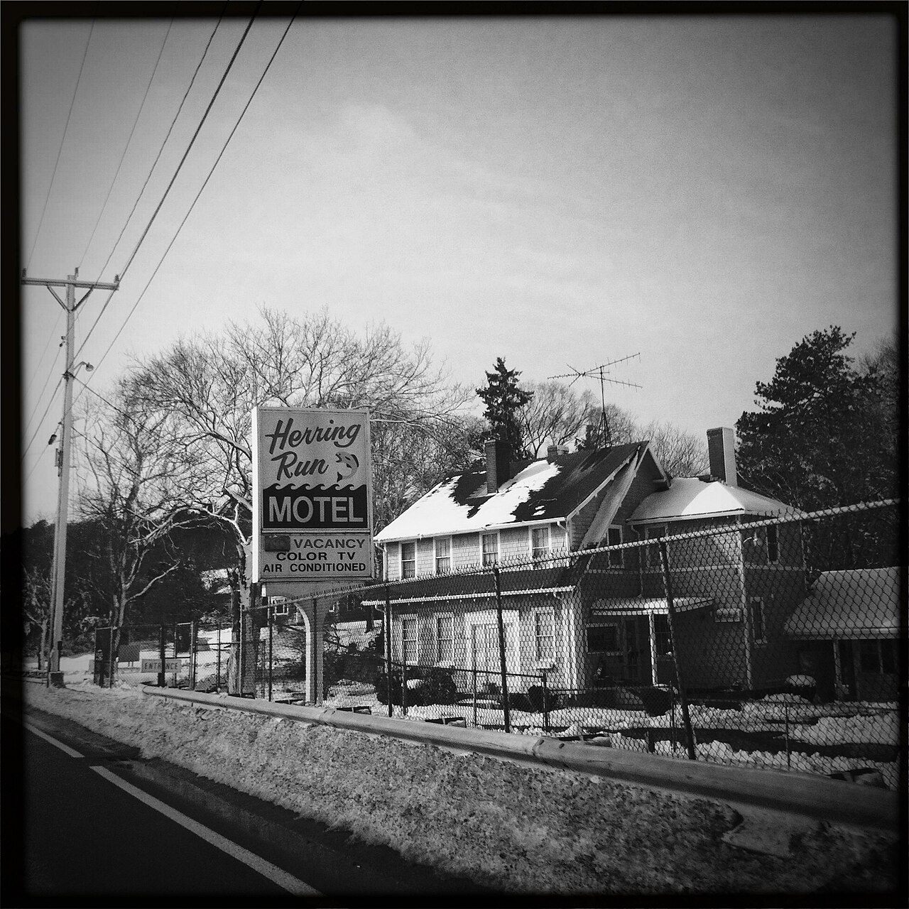 Herring Run Motel sign in winter, Cape Cod