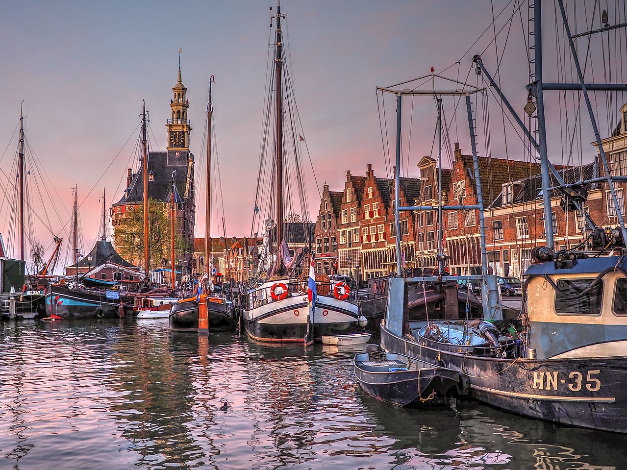 Twilight harbor dawn in Hoorn Netherlands the Dutch city that gave Cape Horn its name
