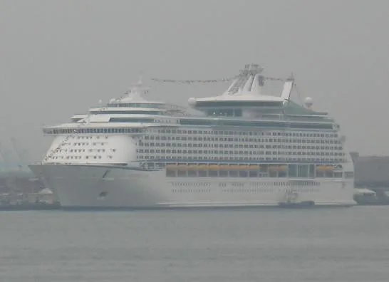 Panoramic view of the Manhattan skyline from the Cape Liberty cruise terminal at sunset