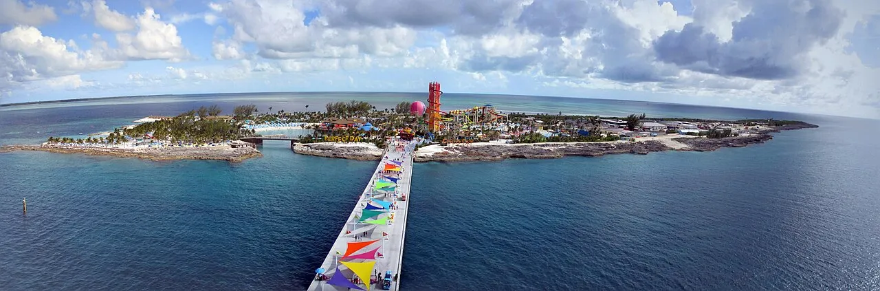 Perfect Day at CocoCay aerial view showing turquoise waters and white sand beaches