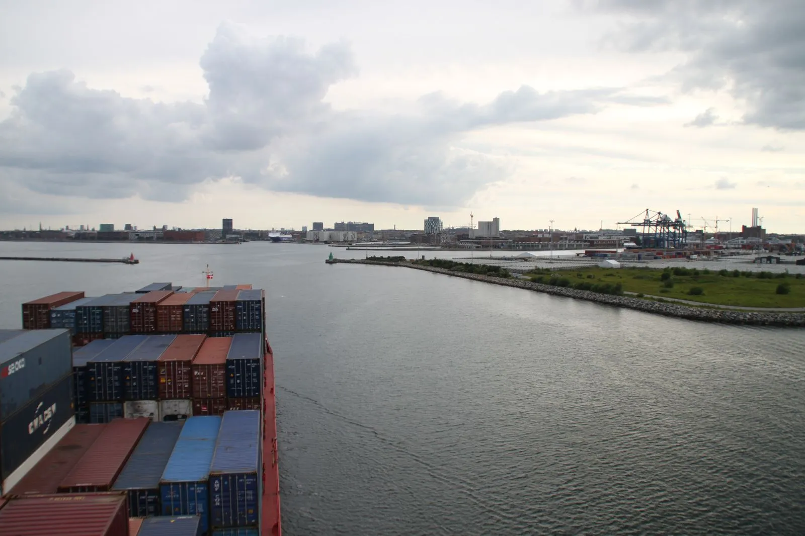 Ship arriving at Copenhagen harbor