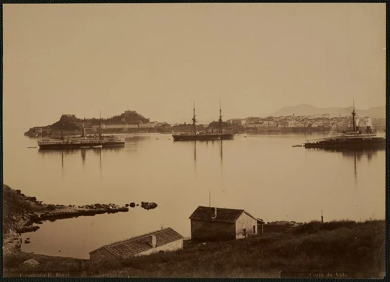 Mouse Island and Vlacherna Monastery seen from Kanoni viewpoint