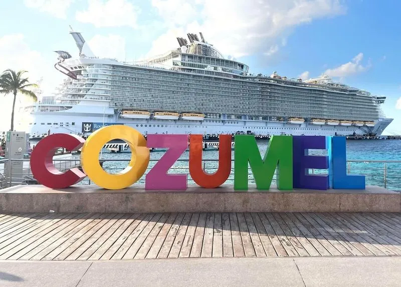 Cozumel harbor views showing cruise ships and Caribbean waterfront scenery