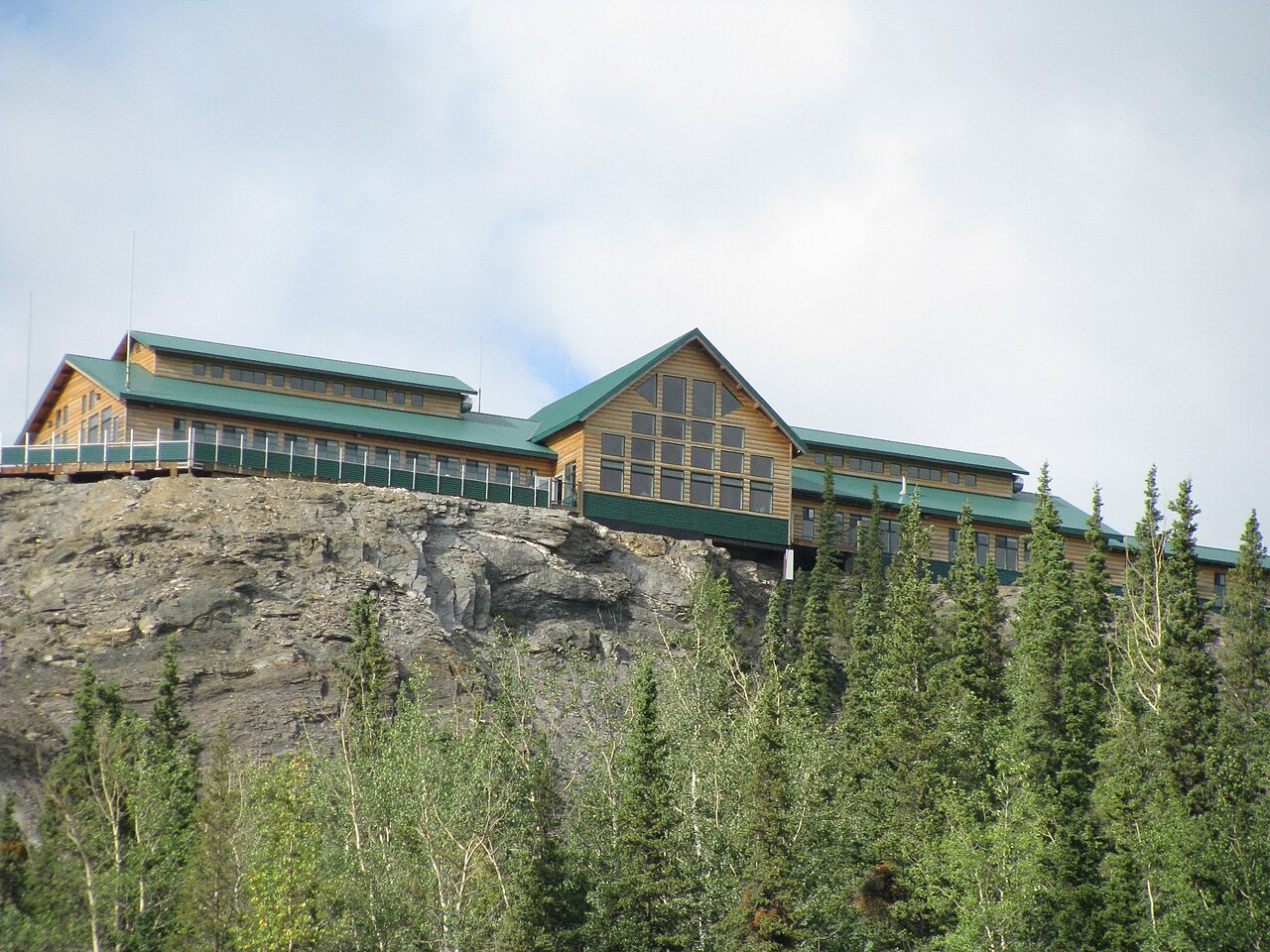 Grand Denali Lodge perched on hillside above spruce forest in Denali National Park