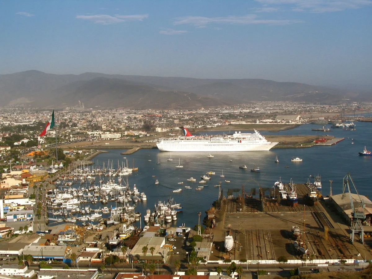 Puerto Ensenada commercial port with cargo facilities and cruise terminal along Baja coast