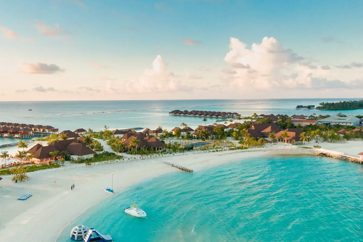 Caribbean town scene with tropical architecture