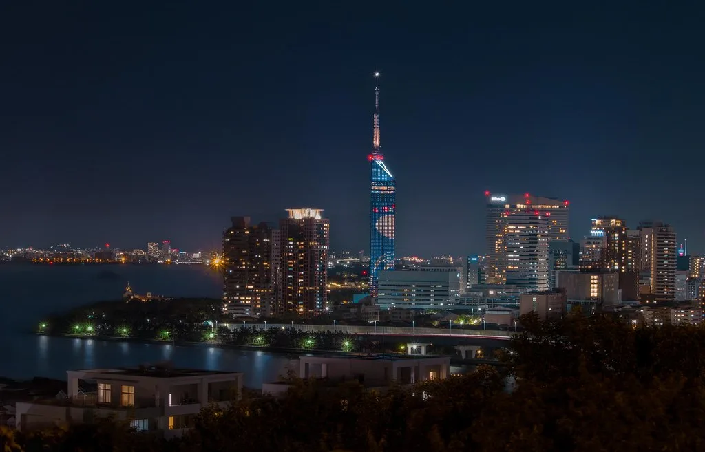 Fukuoka city skyline and Hakata Bay waterfront