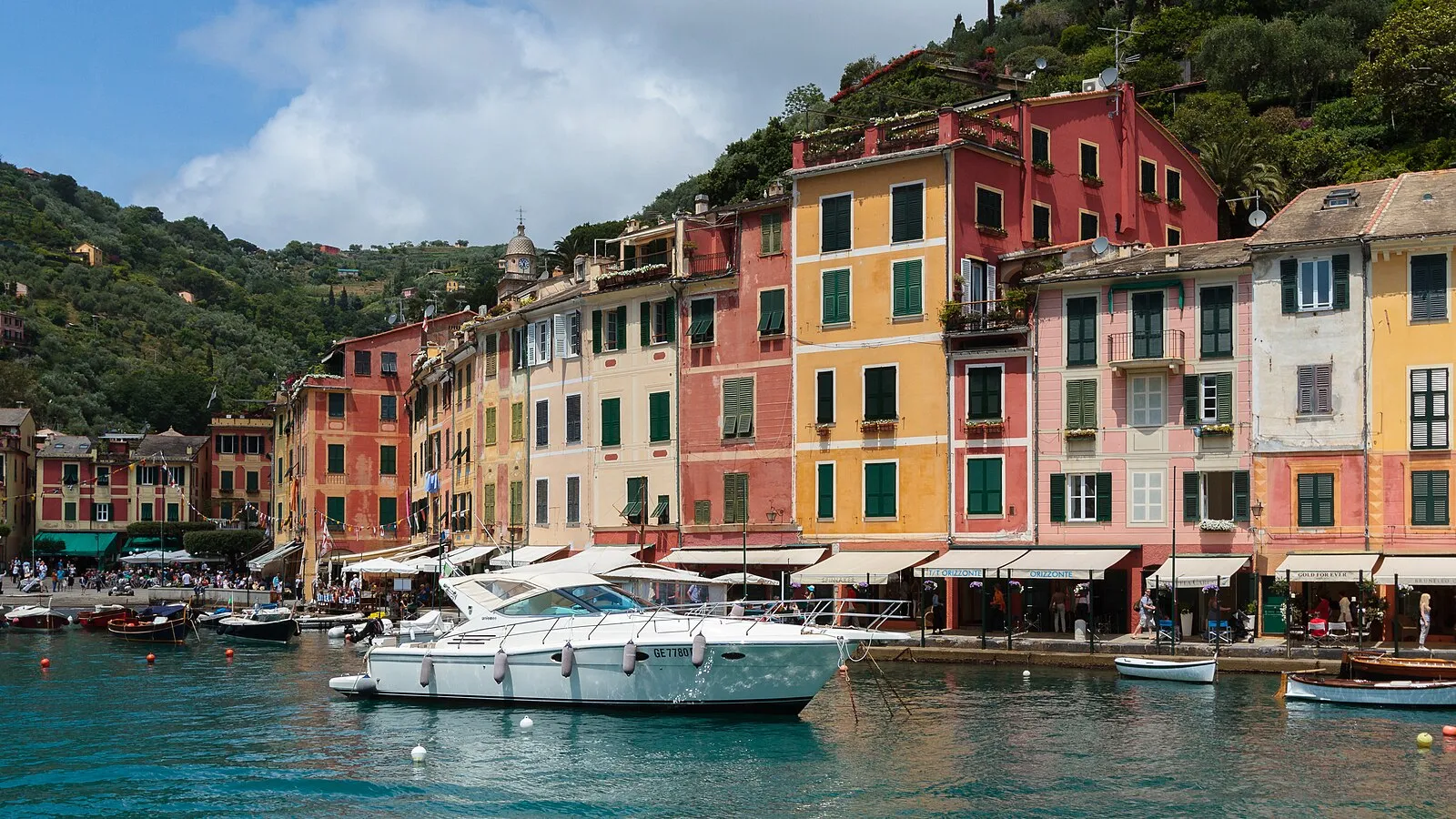 Portofino's colorful waterfront buildings along the harbor