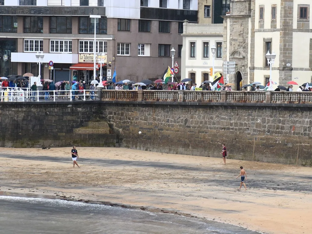 Panoramic view of Gijon harbor and coastline in Asturias, Spain