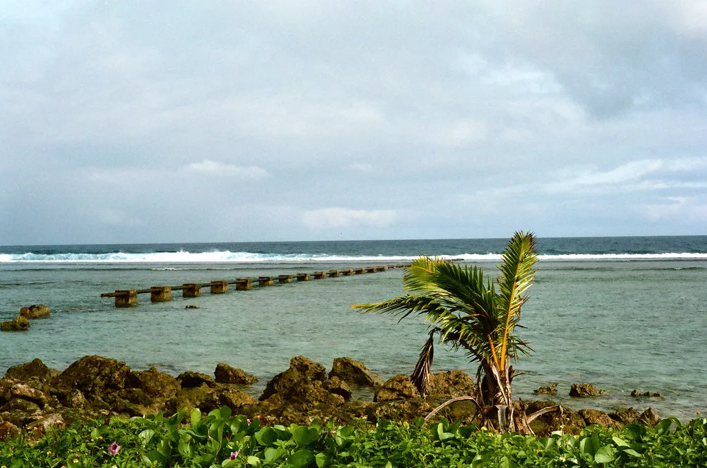 Colorful shops and restaurants along the main strip in Tumon Bay resort district