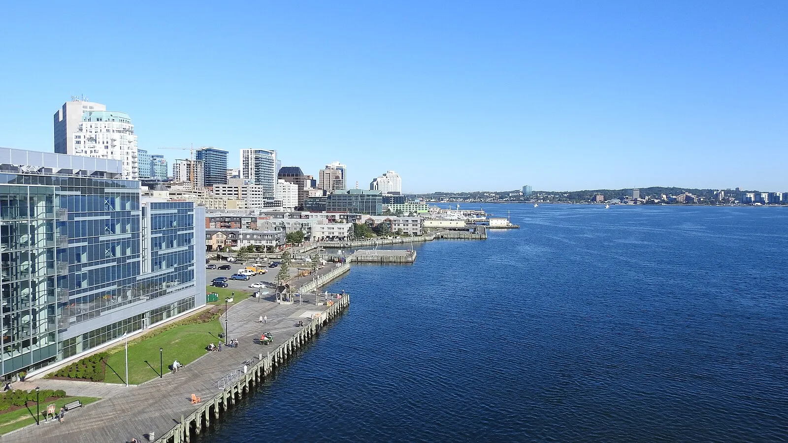 Halifax waterfront boardwalk and downtown skyline from elevated viewpoint