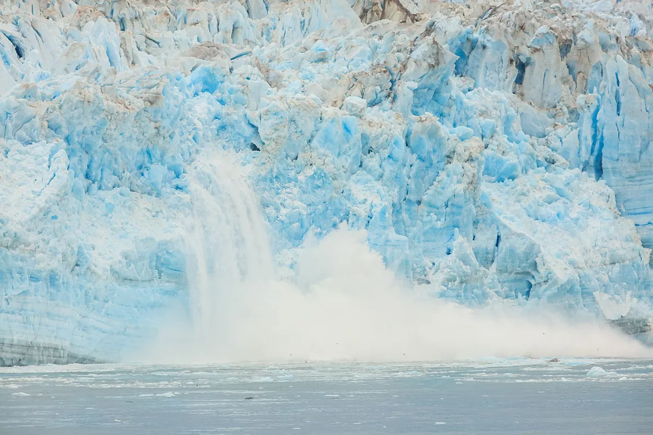 Close-up of blue ice and crevasses on Hubbard Glacier face