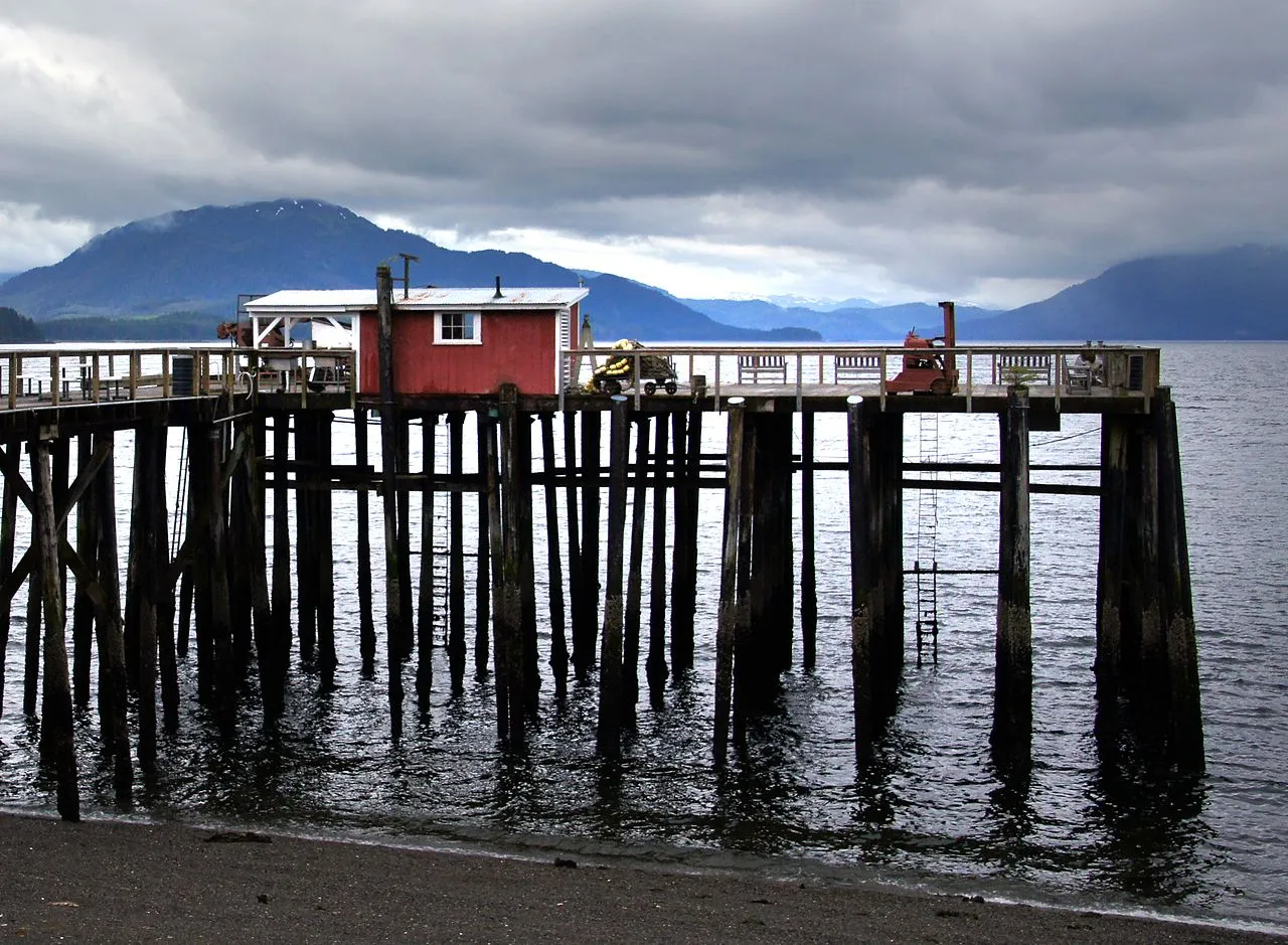 Forested landscape surrounding Icy Strait Point cruise terminal
