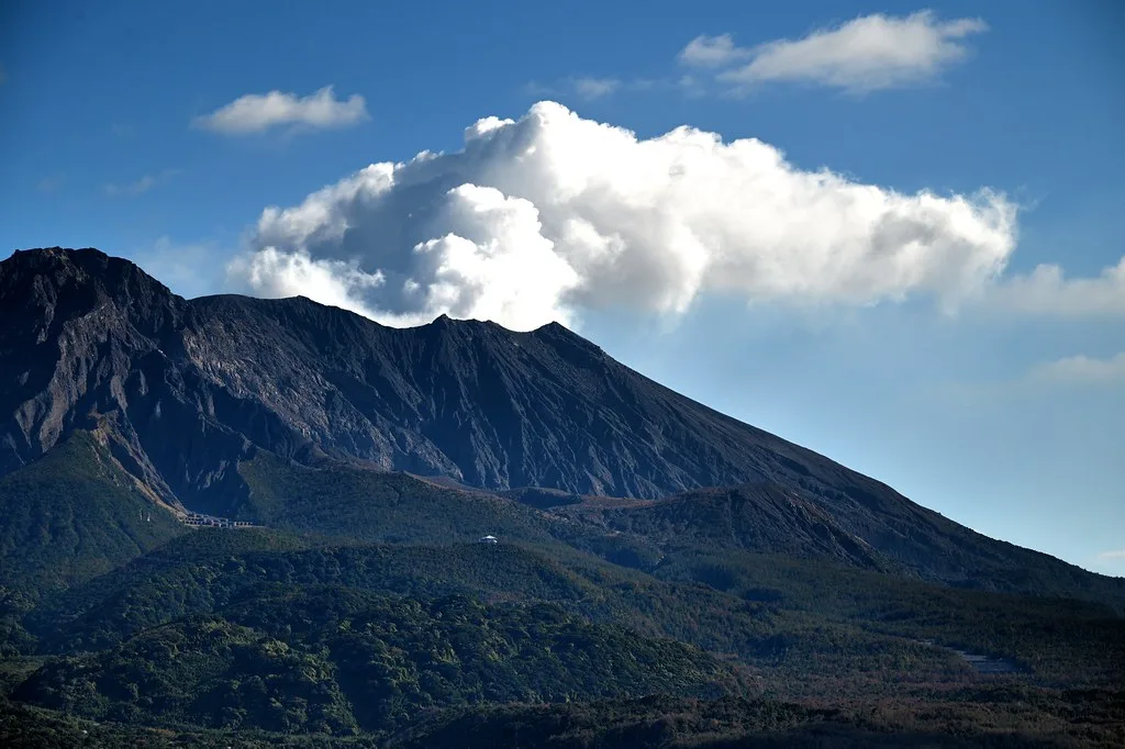 Shiroyama observation deck overlooking Kagoshima city with Sakurajima in the distance