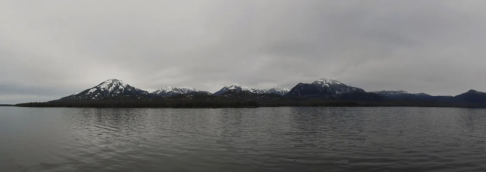 Snow-capped mountains across Tongass Narrows near Ketchikan