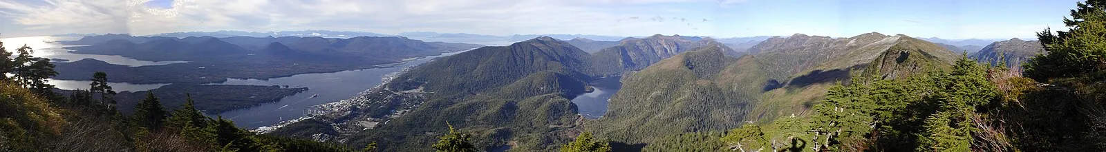 Mountaintop panoramic of Ketchikan, Tongass Narrows and surrounding islands