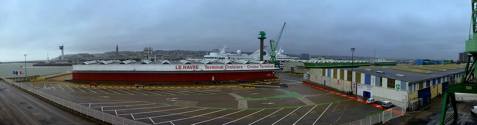 Le Havre cruise terminal with ship docked