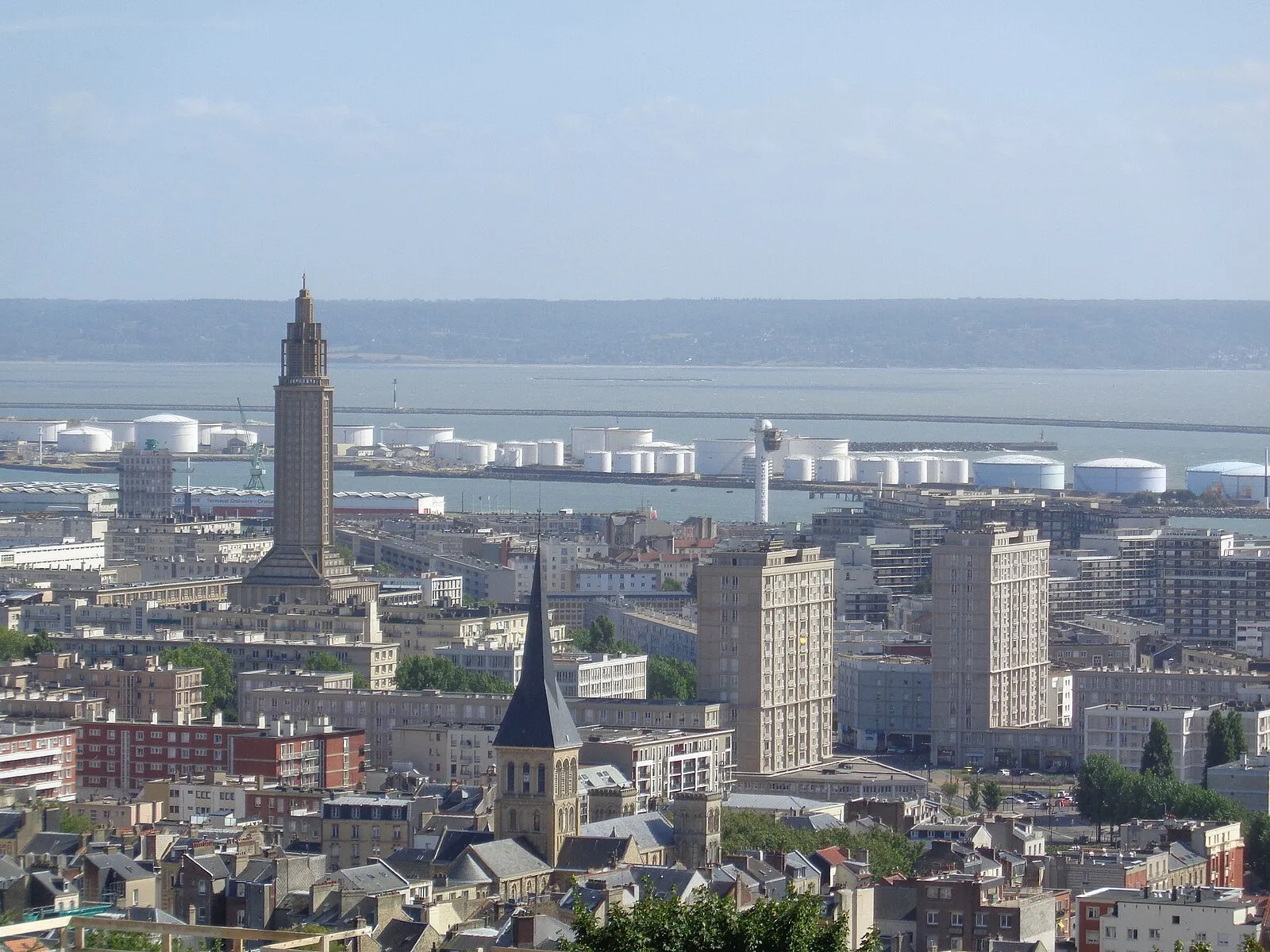 Elevated panoramic view of Le Havre showing Church of Saint Joseph and Perret modernist architecture