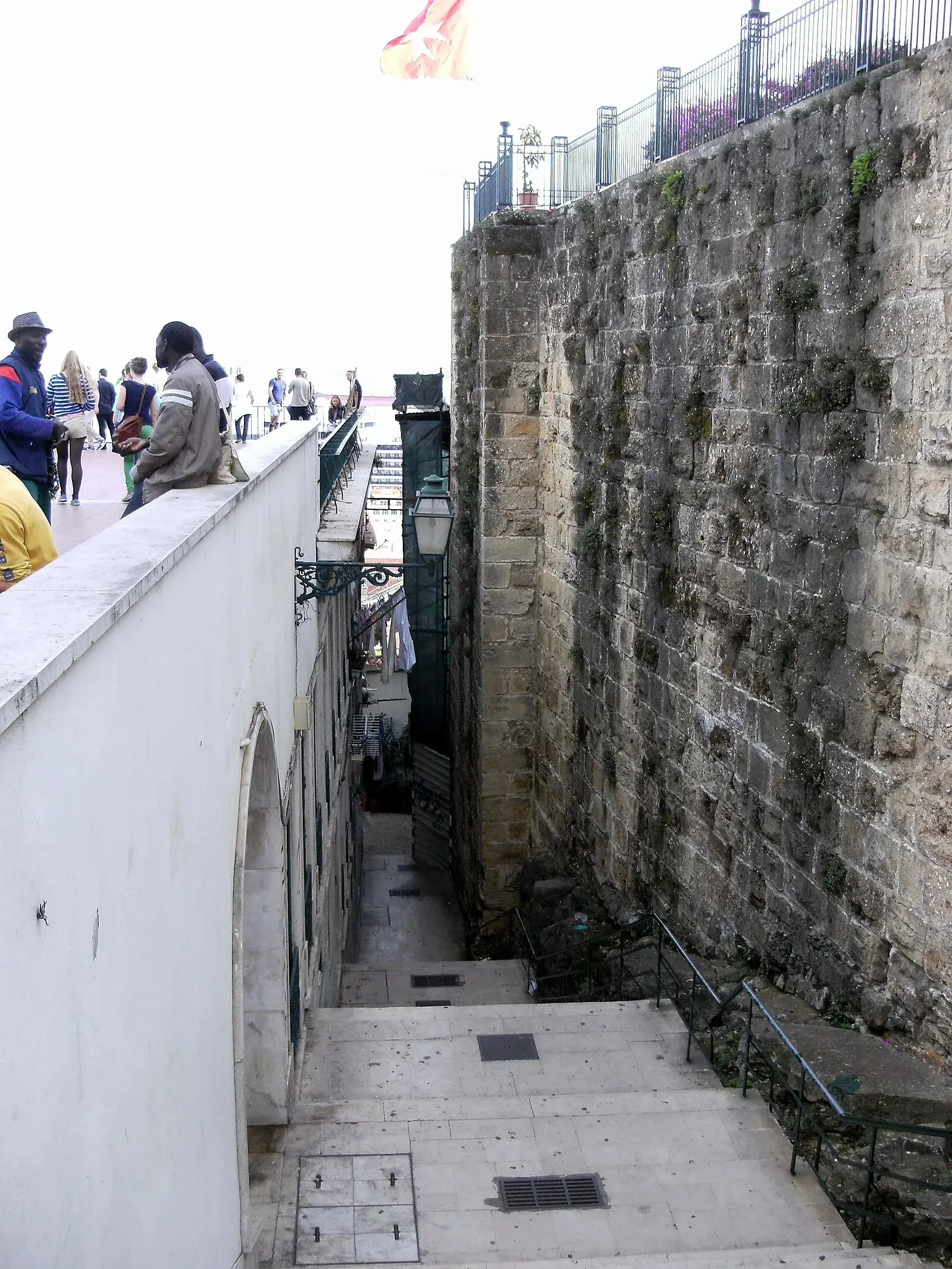 Narrow stone stairway in Lisbon's medieval Alfama quarter