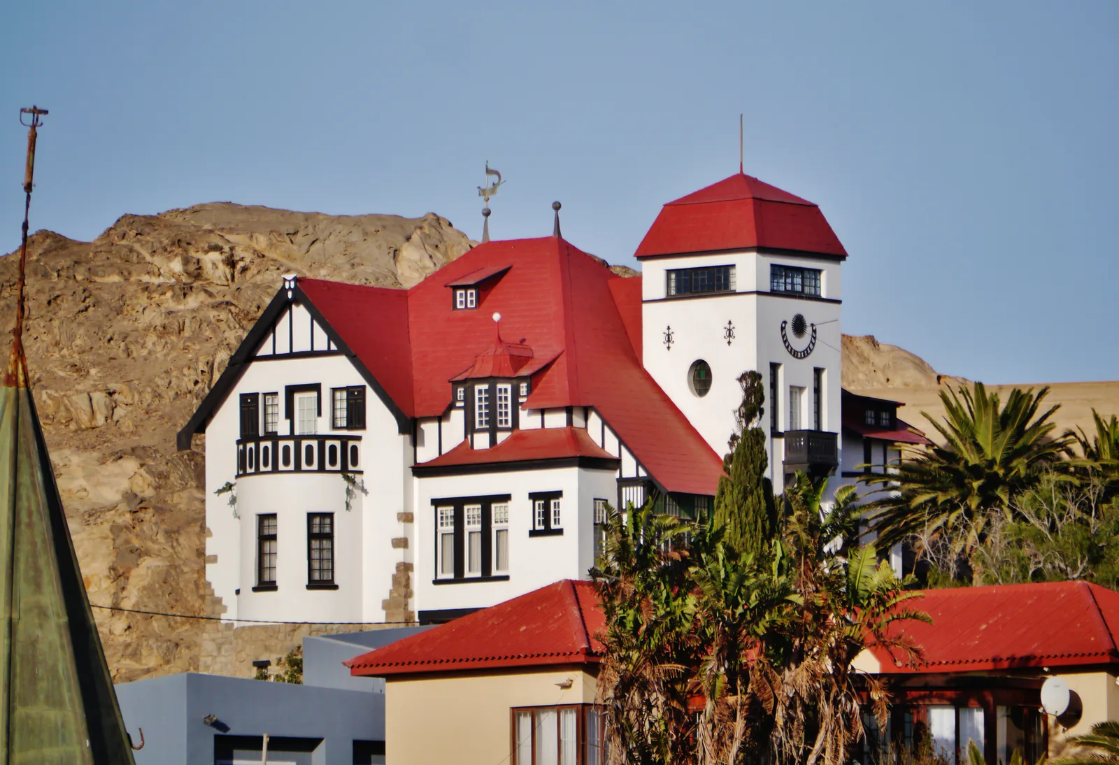 Goerke Haus, the 1909 diamond-boom villa at Lüderitz, its gables and verandah above the rock