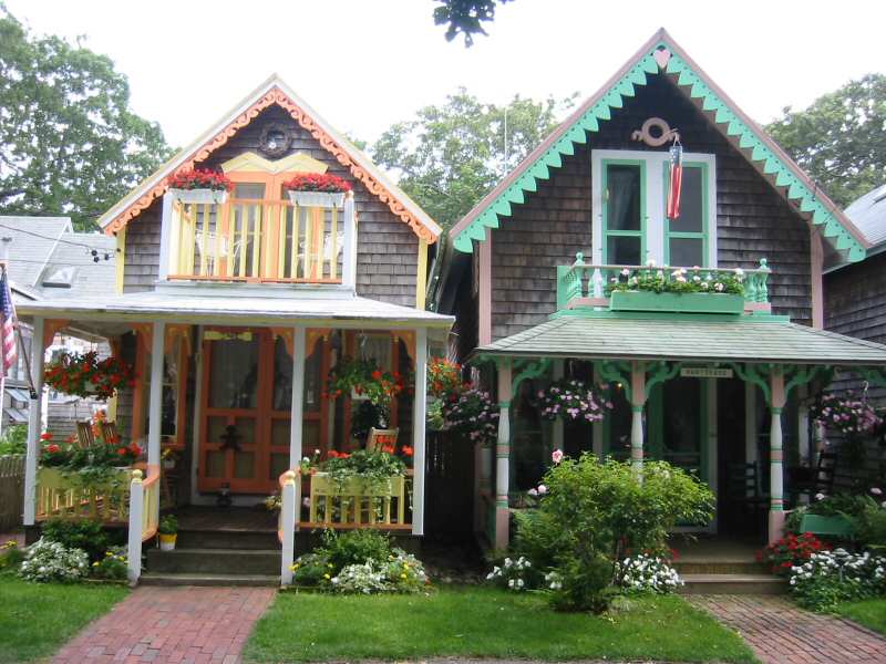 Colorful Victorian gingerbread cottages at Oak Bluffs Camp Meeting Association