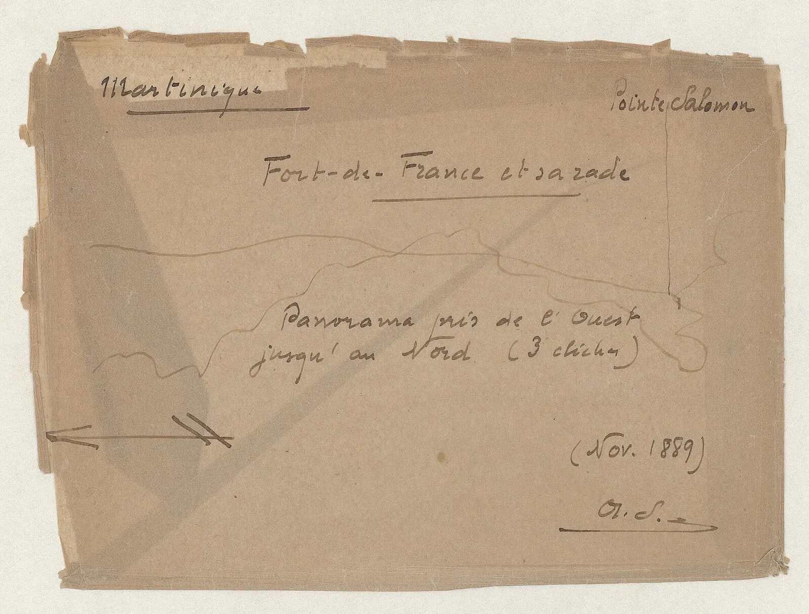 1889 archival note for Fort-de-France panorama from Pointe Salomon