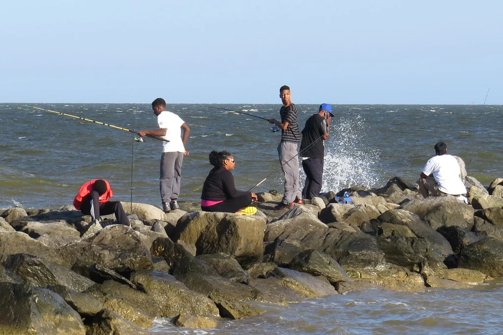 Fresh Gulf oyster po boy sandwich served with local sides at a Mobile waterfront restaurant