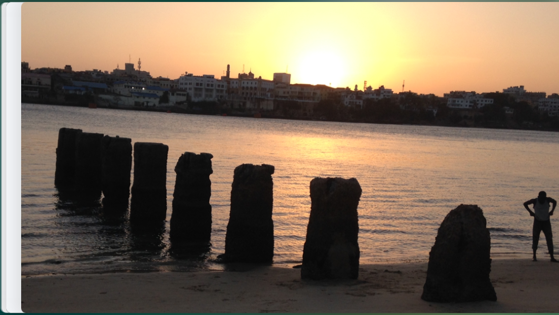 Golden African sunset over the Indian Ocean at Mkomani in Mombasa, Kenya