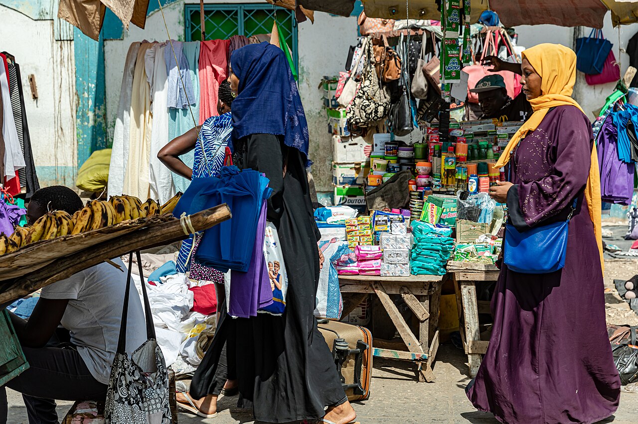 Swahili women in colorful local dress on the streets of Mombasa