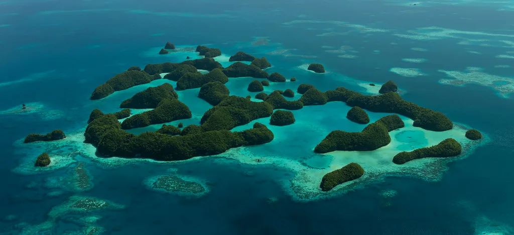 Turquoise waters and green mushroom-shaped Rock Islands of Palau