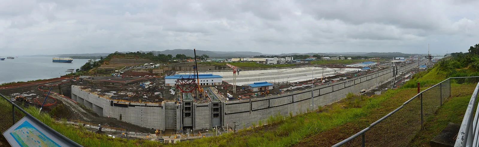 Panama Canal expansion Third Set of Locks under construction showing massive concrete chambers