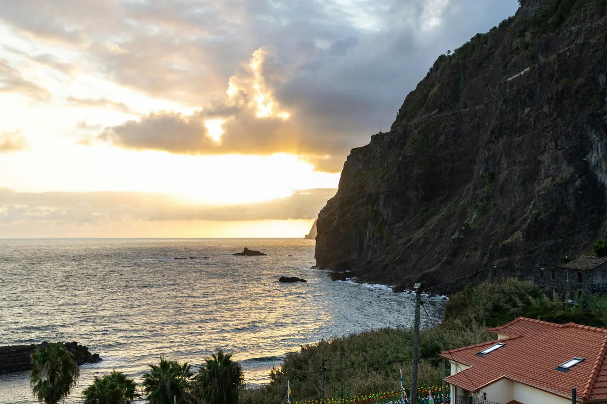 Beach and mountain view in Ponta Delgada, Azores, Portugal