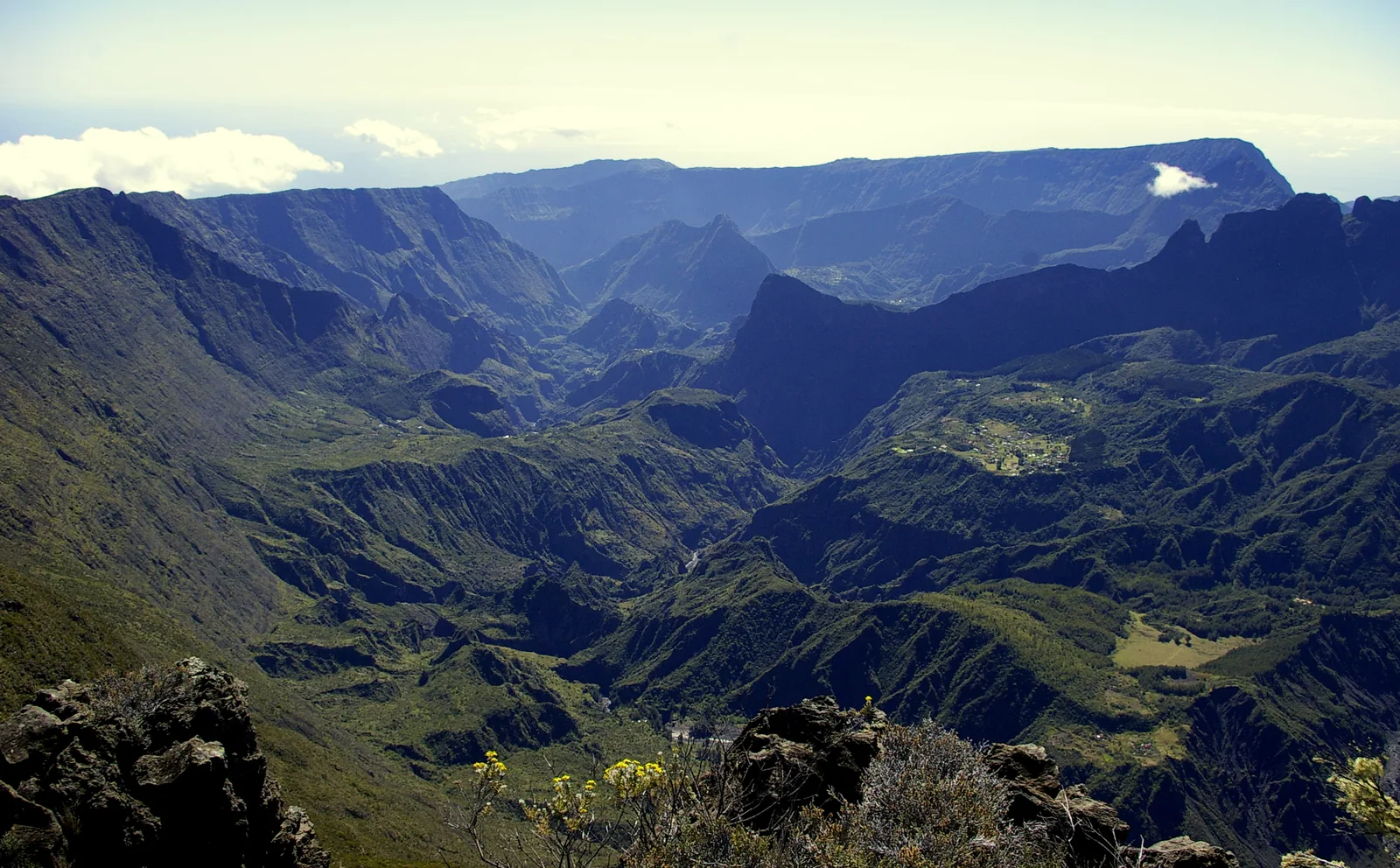 The Cirque de Mafate seen from the summit of the Grand Bénare — a vast eroded basin of ridges and îlets with no road into it