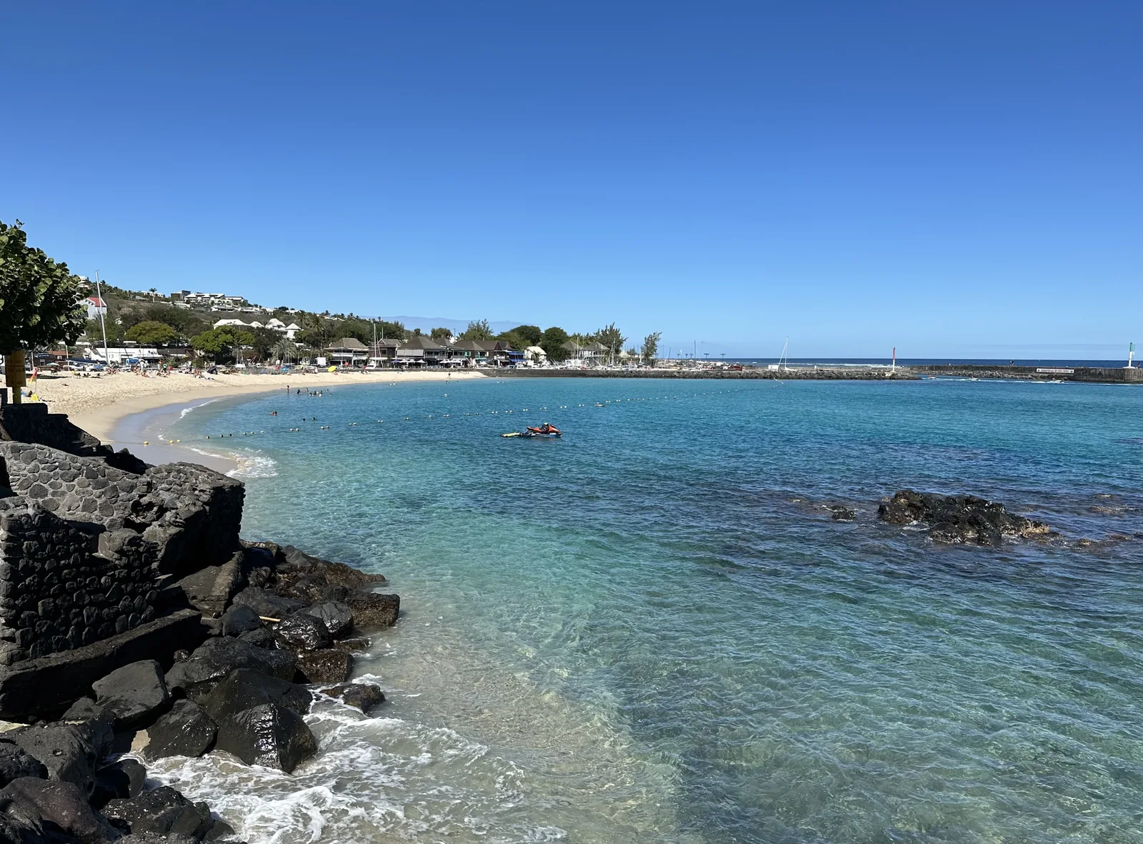 Saint-Gilles-les-Bains on Réunion's sheltered west coast, with its harbour and beach strip