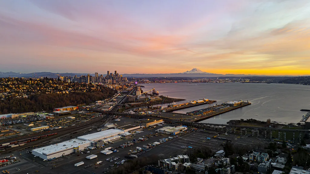Fresh seafood display at Pike Place Fish Market in Seattle