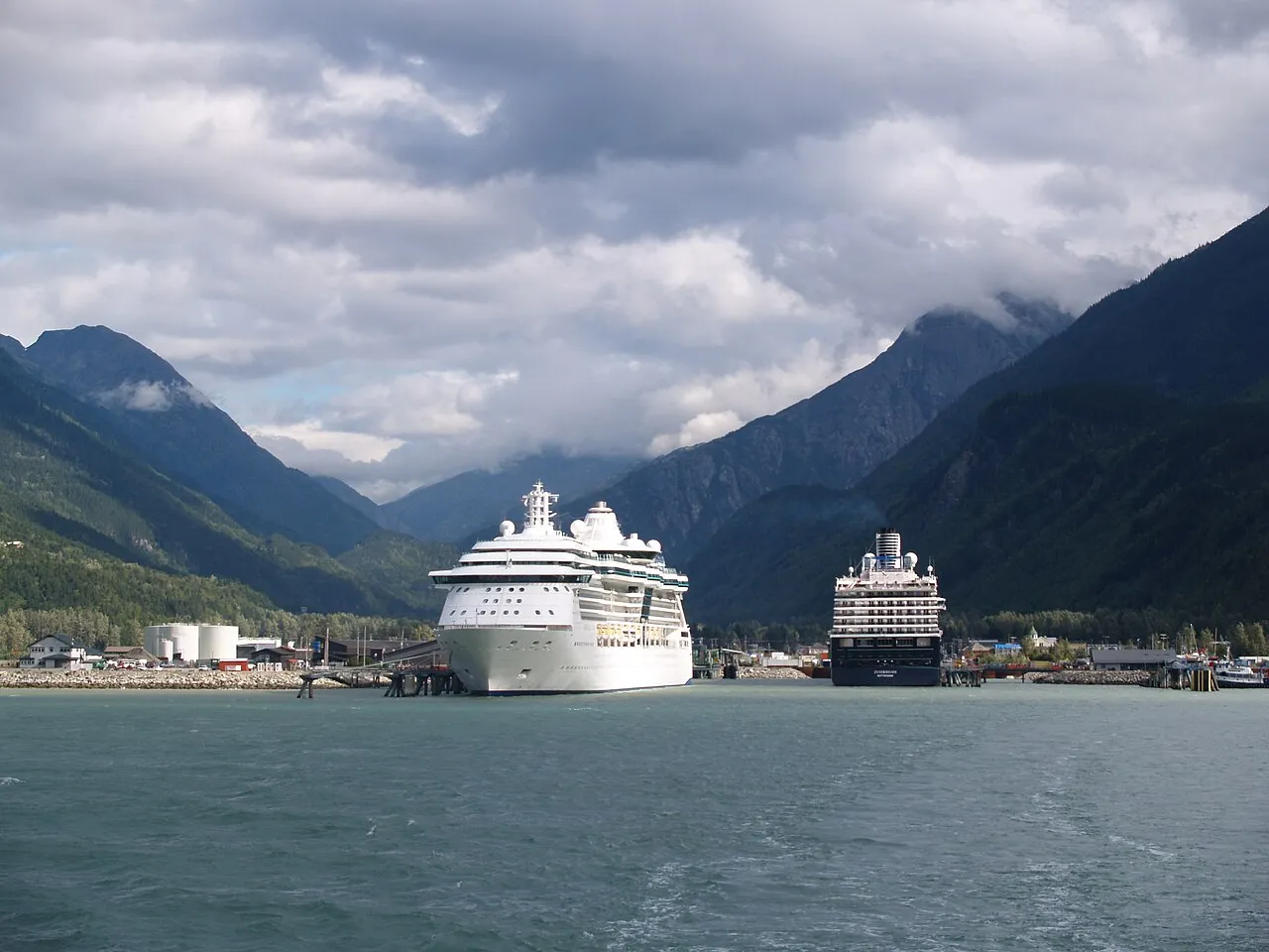 Scenic harbor view of Skagway, Alaska