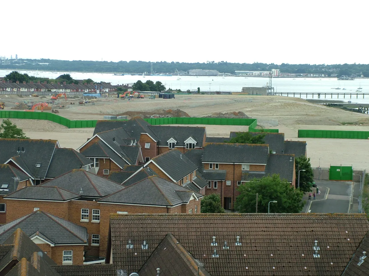 View over rooftops toward Southampton Water and the port area