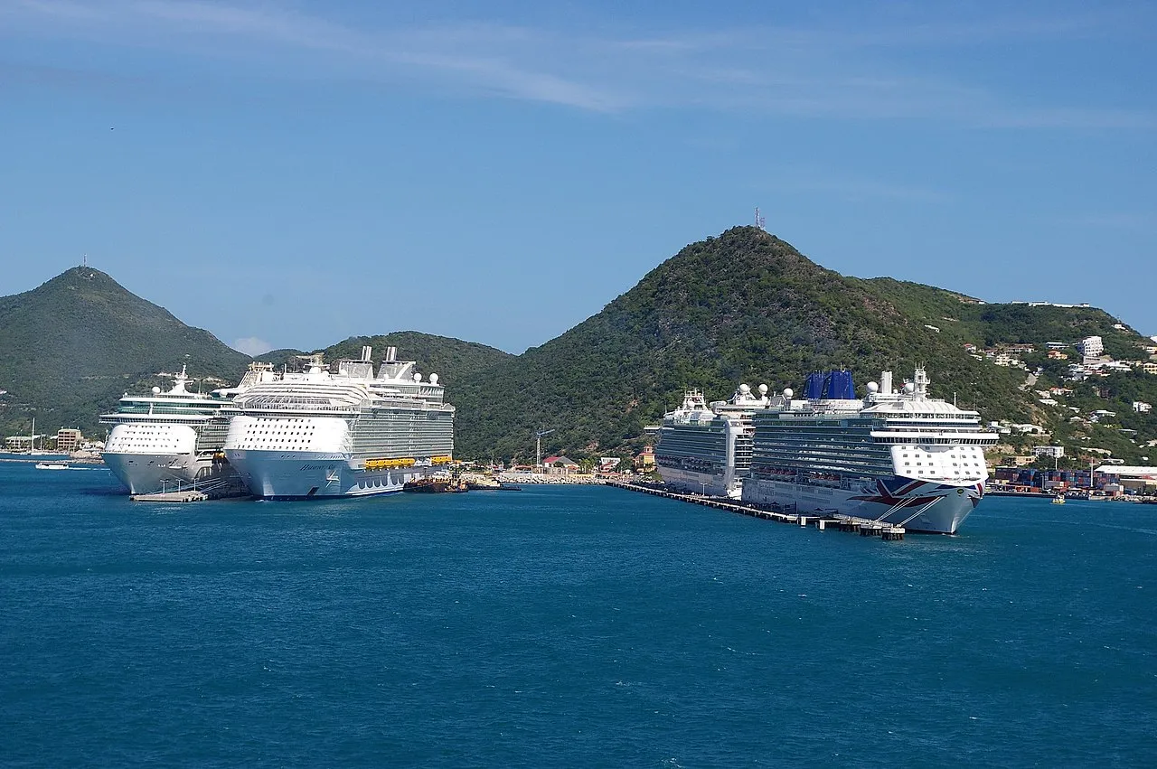 Harmony of the Seas cruise ship docked in St. Maarten port