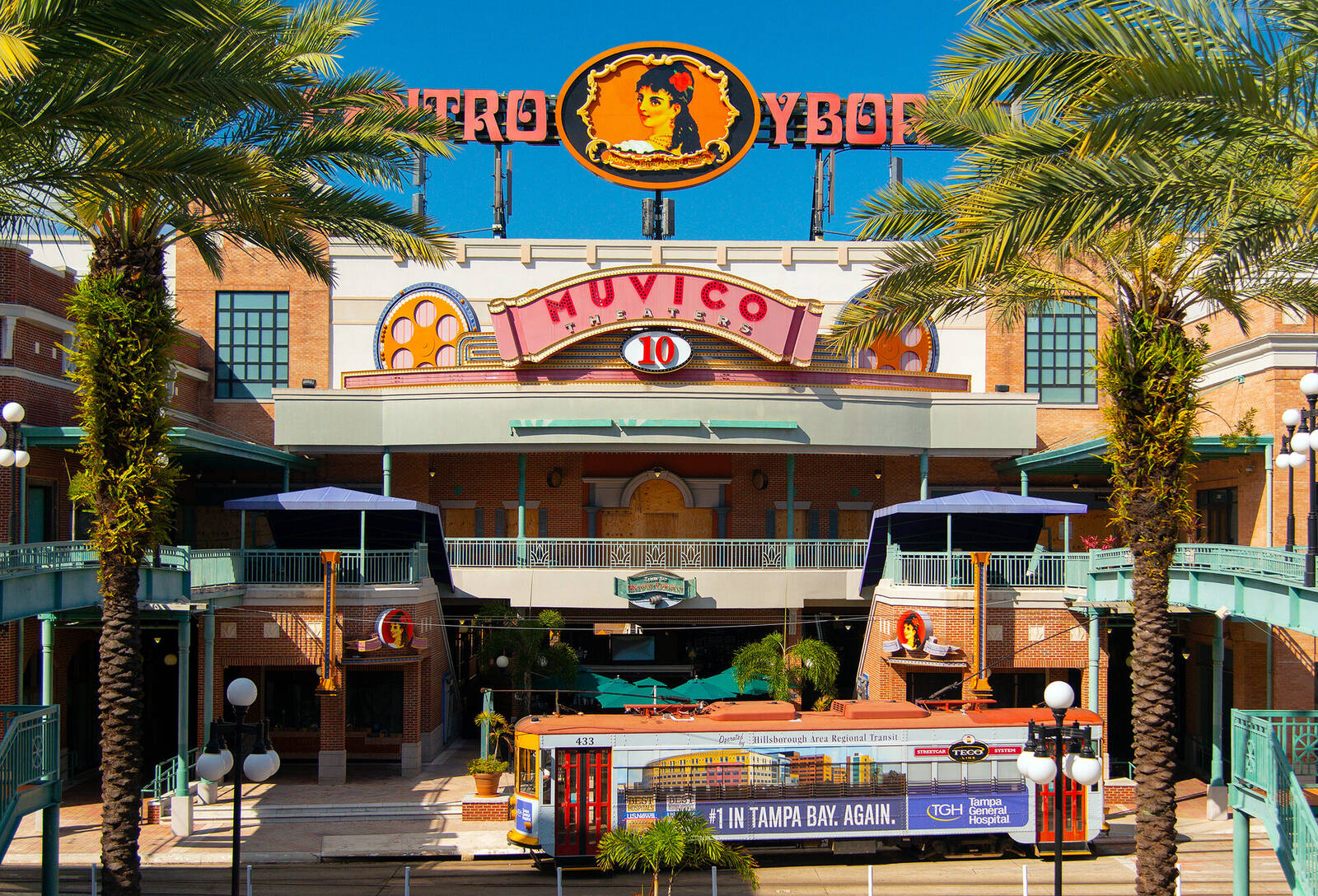 Centro Ybor entertainment complex with Muvico Theatres and TECO streetcar in Tampa