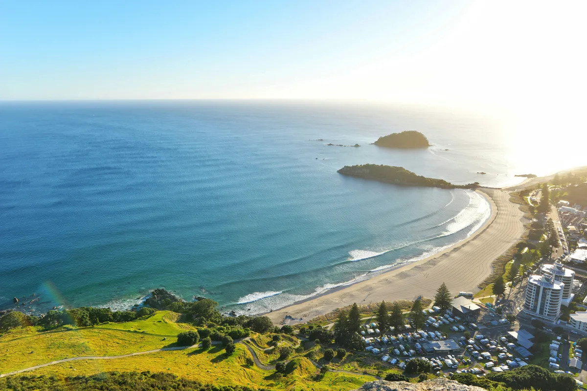 Port of Tauranga with Mount Maunganui in the background, New Zealand