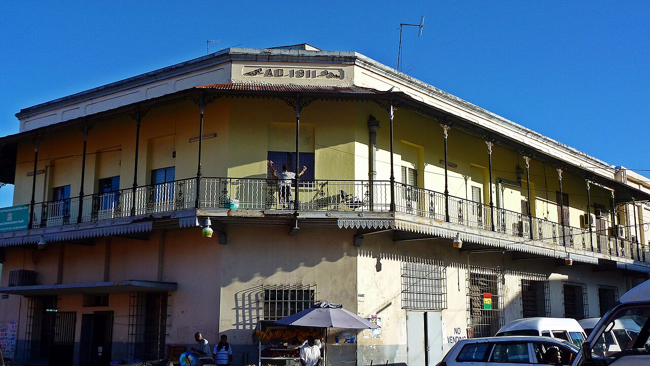 Colonial building dated AD 1911 in Scarborough, Tobago