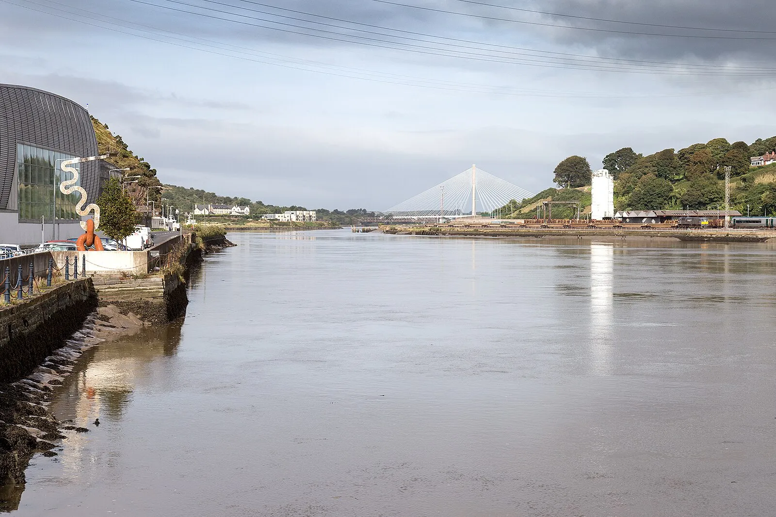 River Suir looking toward the Thomas Francis Meagher Bridge with House of Waterford Crystal visible