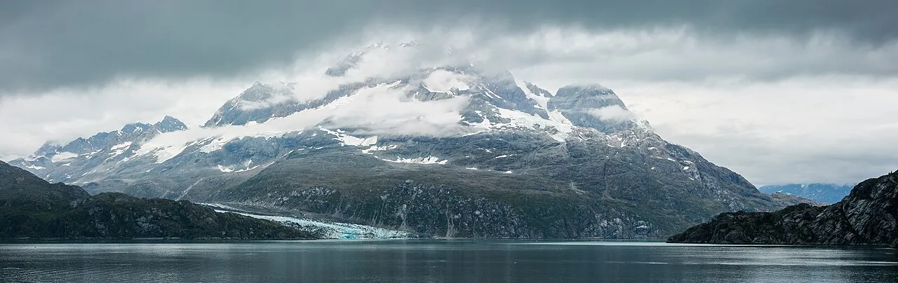 Panoramic view of Prince William Sound with glacier and mountains